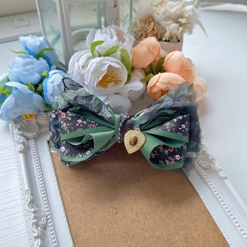 Intersection Clip - Lace Hot-Dipped Diamond Bow Shark Clip Hairpin Hair Accessory Headwear - Dark Green - เครื่องประดับผม - วัสดุอื่นๆ สีเขียว