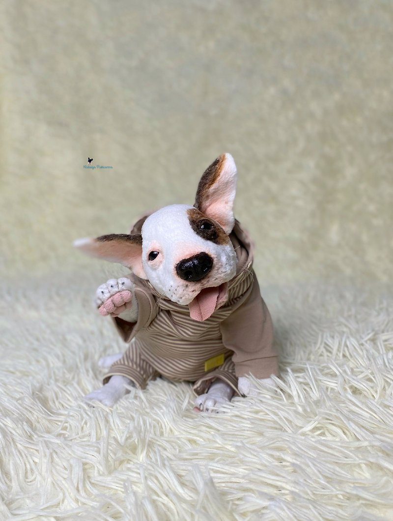 Plush bull terrier puppy, realistic toy - ตุ๊กตา - เส้นใยสังเคราะห์ ขาว