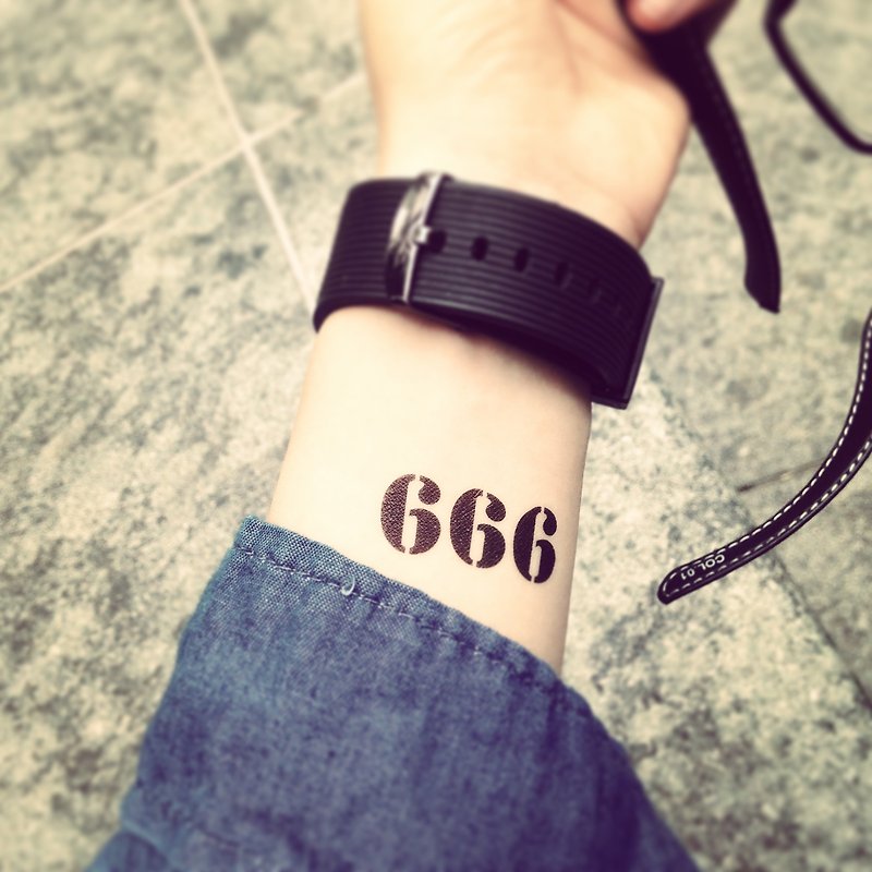 OhMyTat wrist position number 666 tattoo pattern tattoo stickers (4 pieces) - Temporary Tattoos - Paper Black
