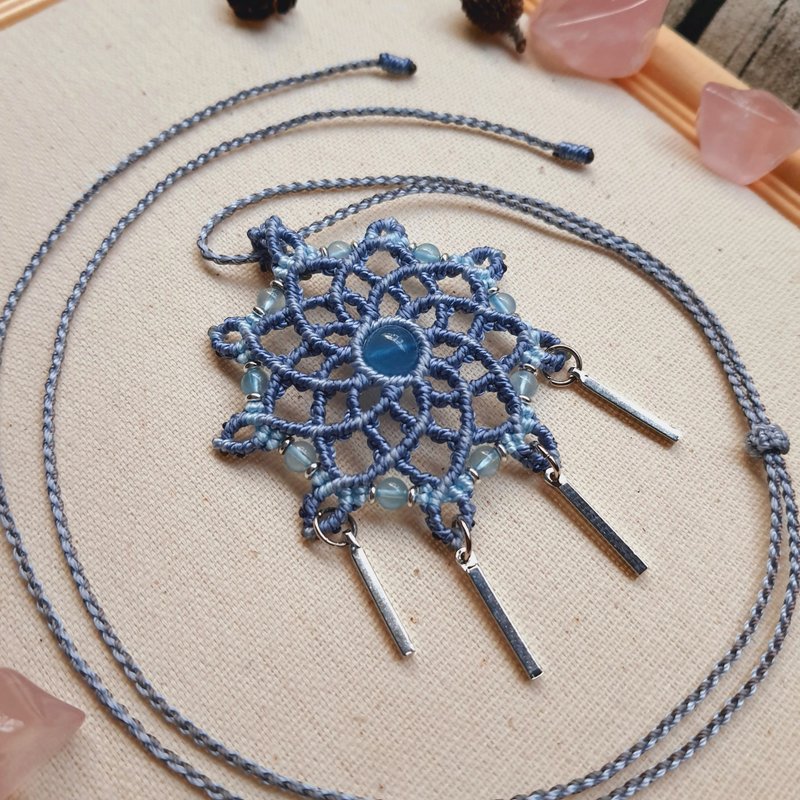 N024-手工編織曼陀羅能量水晶項鍊 天然水晶 民族風 - 項鍊 - 尼龍 藍色