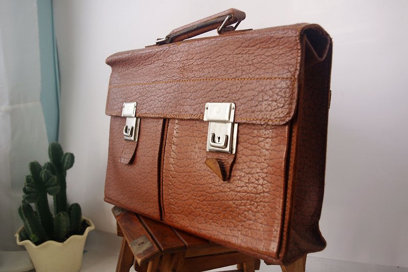 4.5studio- Nordic ancient antique bag - Classic European neutral leather briefcase - กระเป๋าถือ - หนังแท้ สีนำ้ตาล