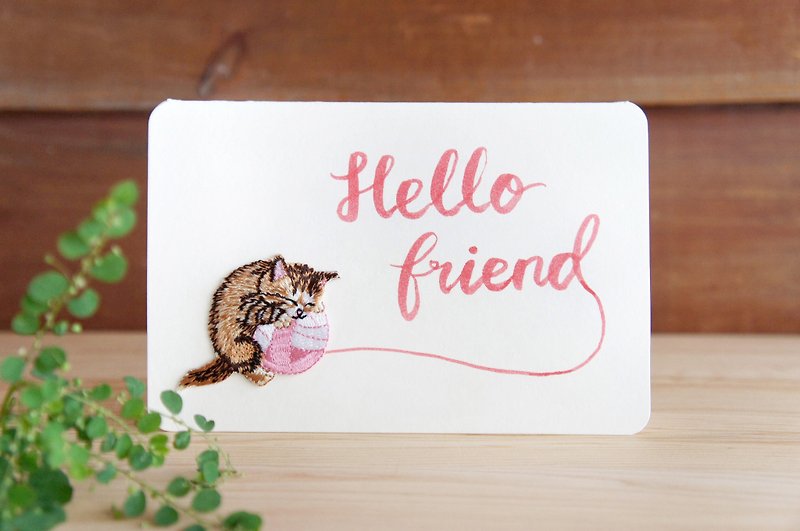 Universal Card/Blessing Card/Consolation Card/Friendship Card-Cat Playing Yarn Ball-Handmade Custom Card - การ์ด/โปสการ์ด - กระดาษ ขาว