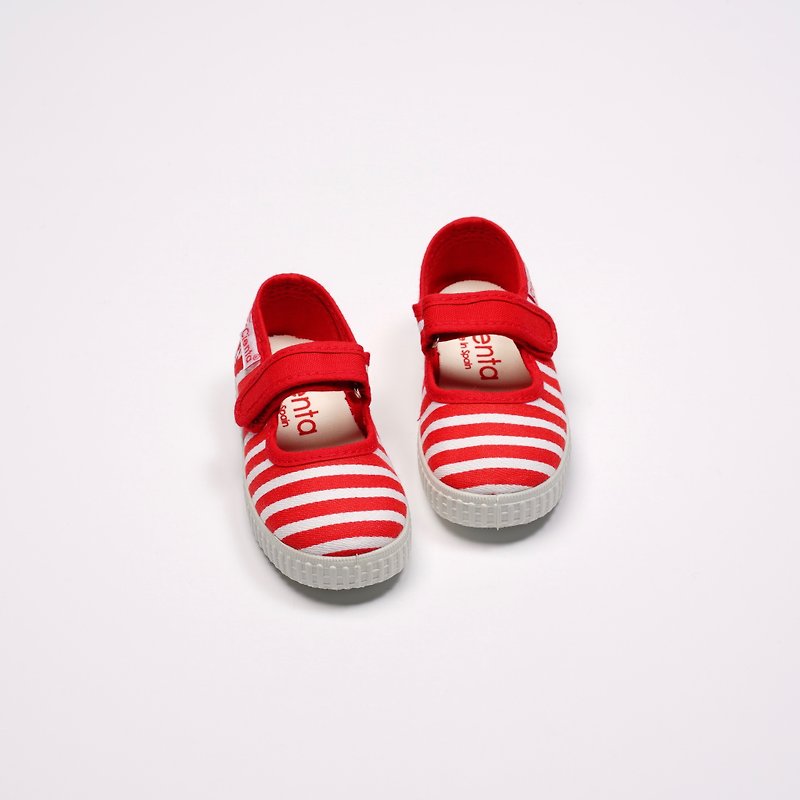 西班牙國民帆布鞋 CIENTA56095 02紅色條紋 經典布料 童鞋 瑪麗珍 - 童裝鞋 - 棉．麻 紅色