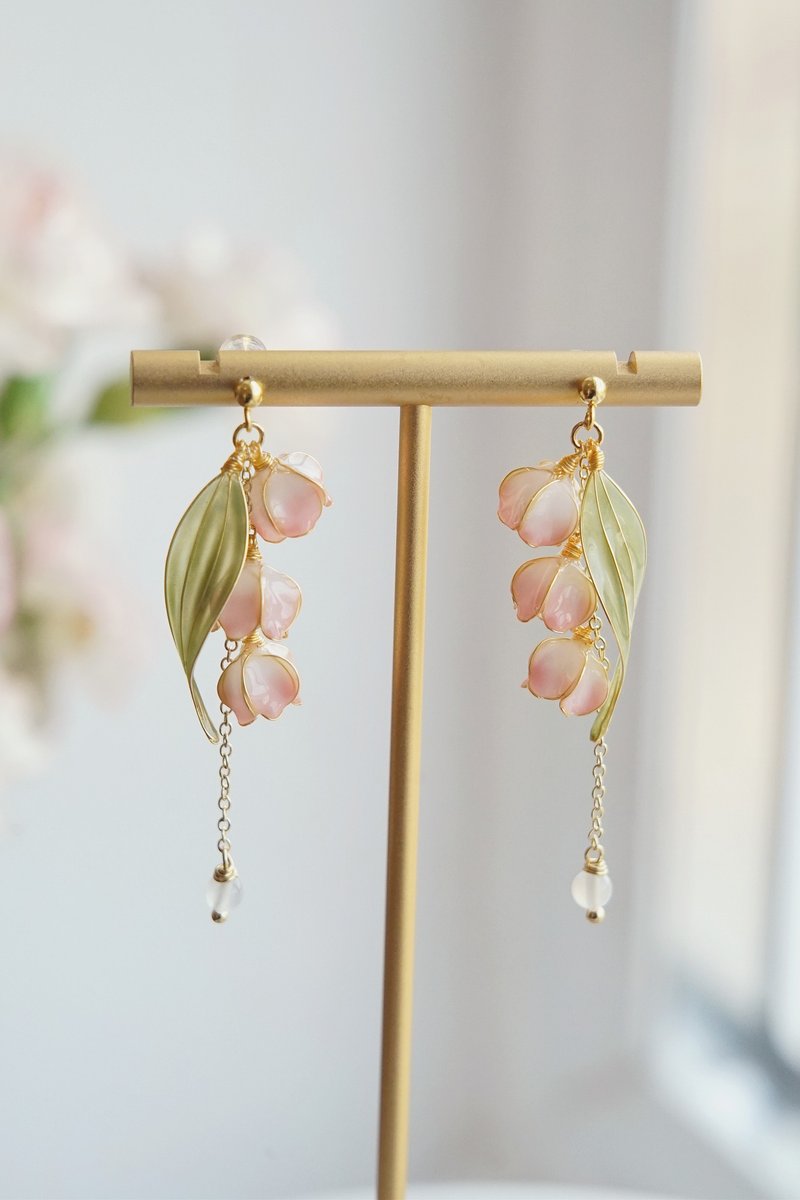 Lily of the Valley•Pink - Handmade Resin Earrings Ornament New Year's Gift - Earrings & Clip-ons - Resin Pink