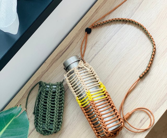 Macrame Water Bottle Holder in Tan 