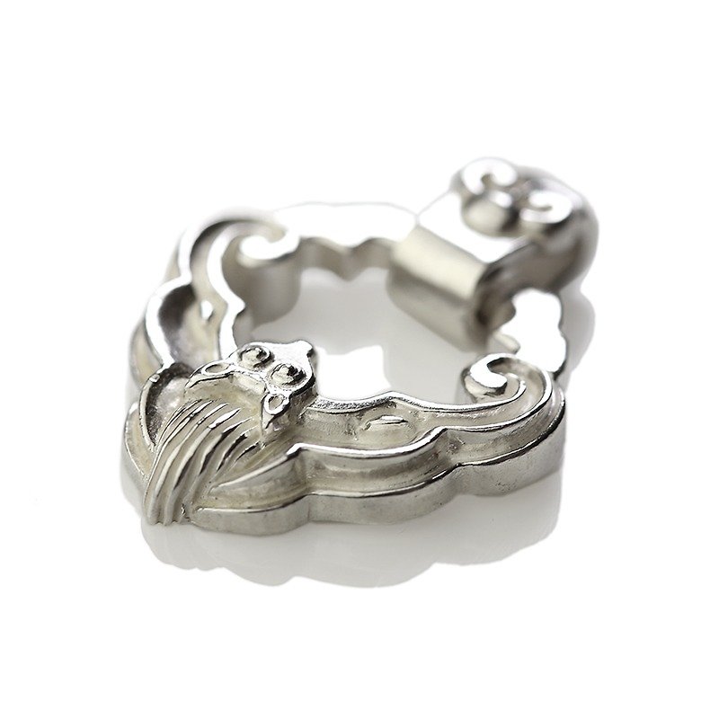 Longevity Lock FH-LLL02 [Fu Shou Mian Long] 925 Sterling Silver Jewelry Necklace Chinese Style/Handmade Silver - สร้อยคอ - เงิน สีเทา