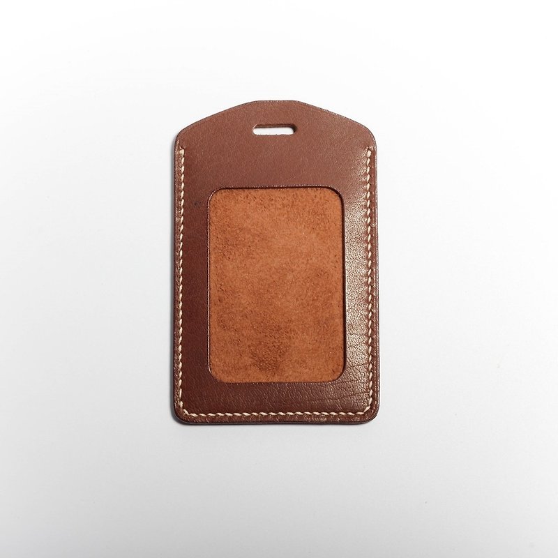 [Yingchuan hand-made] ID holder, leisure card holder (brown straight) cowhide pure hand-stitched - ID & Badge Holders - Genuine Leather Brown