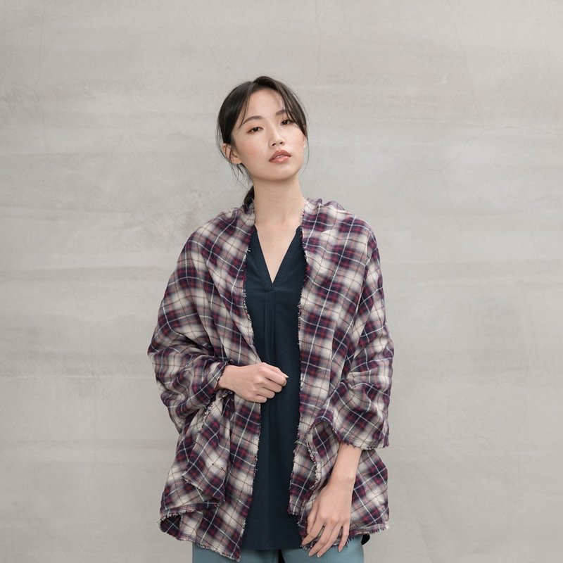 好日子格紋圍巾 Wonderful life Check Scarf - 圍巾/披肩 - 棉．麻 紅色