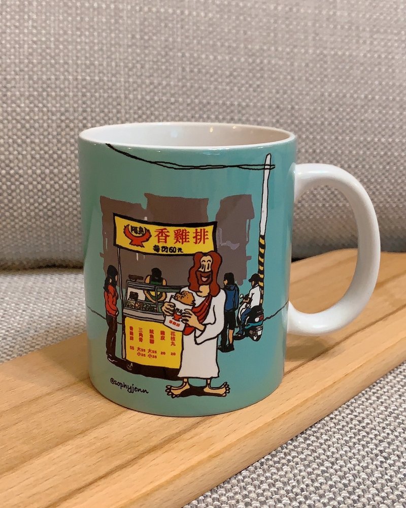 fried chicken cutlet mug hand-painted illustration style original Q version coff - Mugs - Pottery 