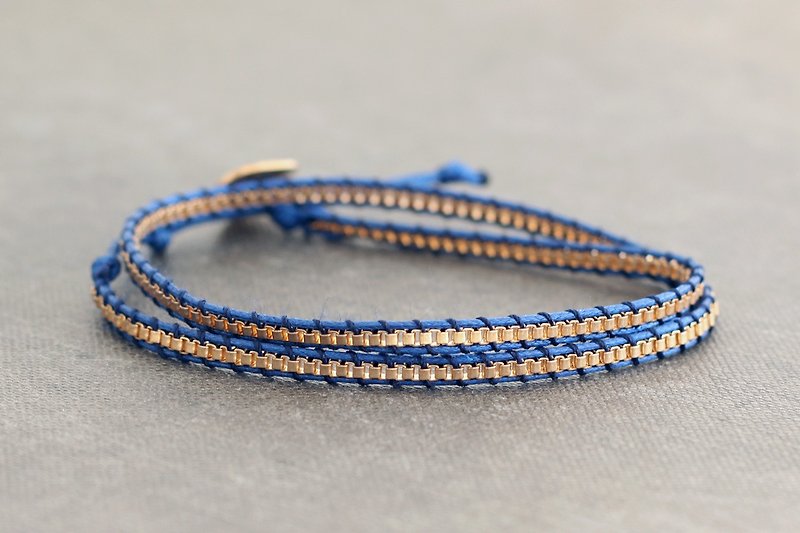 銅チェーン織りブレスレットショートネックレスブルー - ブレスレット - 紙 ブルー