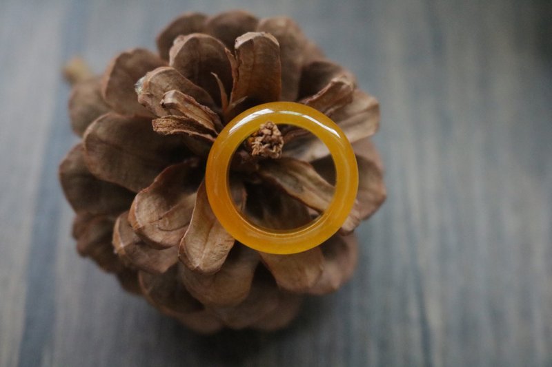 冰種瑪瑙戒指黃冰糖指環素戒圈禮盒裝 - 戒指 - 半寶石 黃色