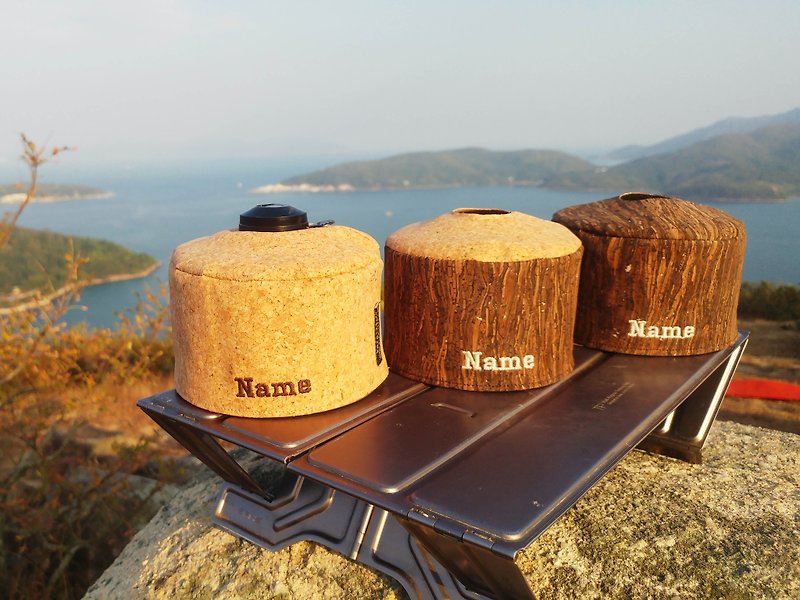 Personalized Name Cork Camping Gas Cover Fuel Canister Protector Cylinder Warmer - ชุดเดินป่า - ไม้ สีนำ้ตาล