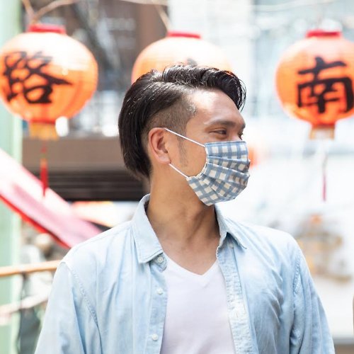 Temariya 日本製布口罩專門店 男性用 肌膚友好的紗布口罩 自然色調的格子紋