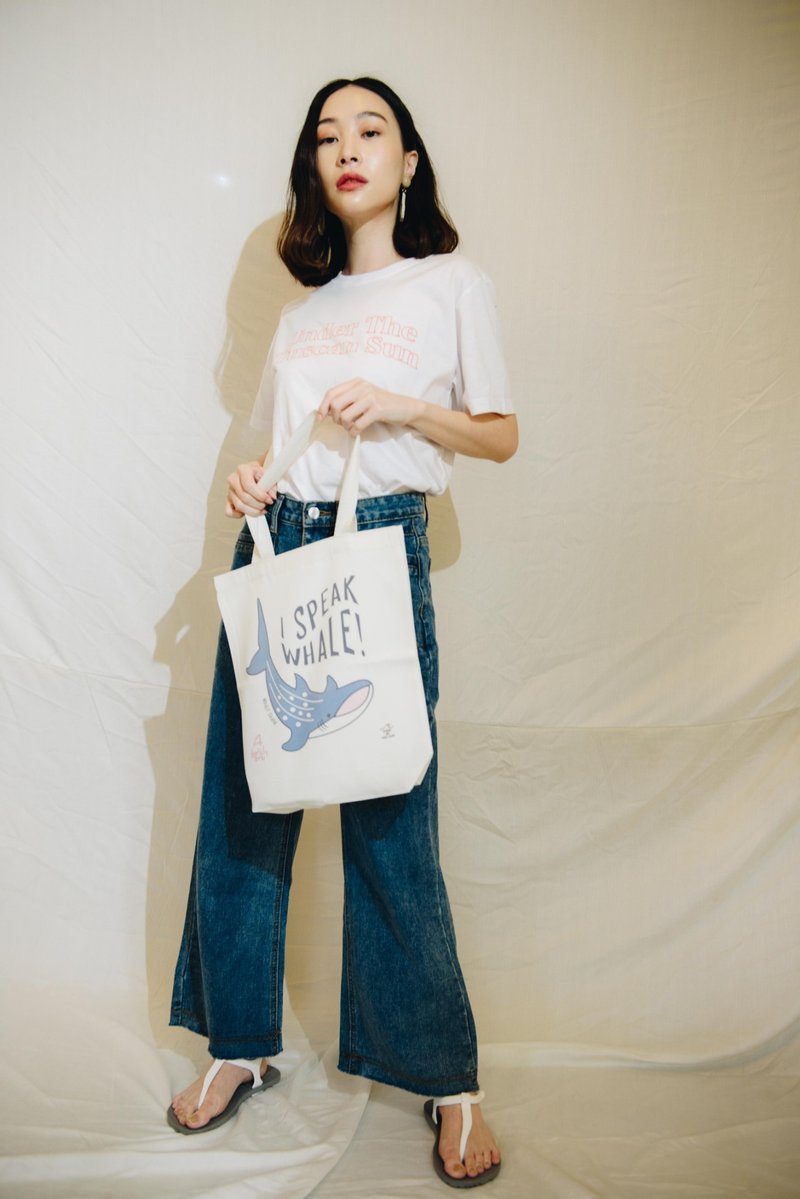 Whaleshark tote bag - 手提包/手提袋 - 棉．麻 白色