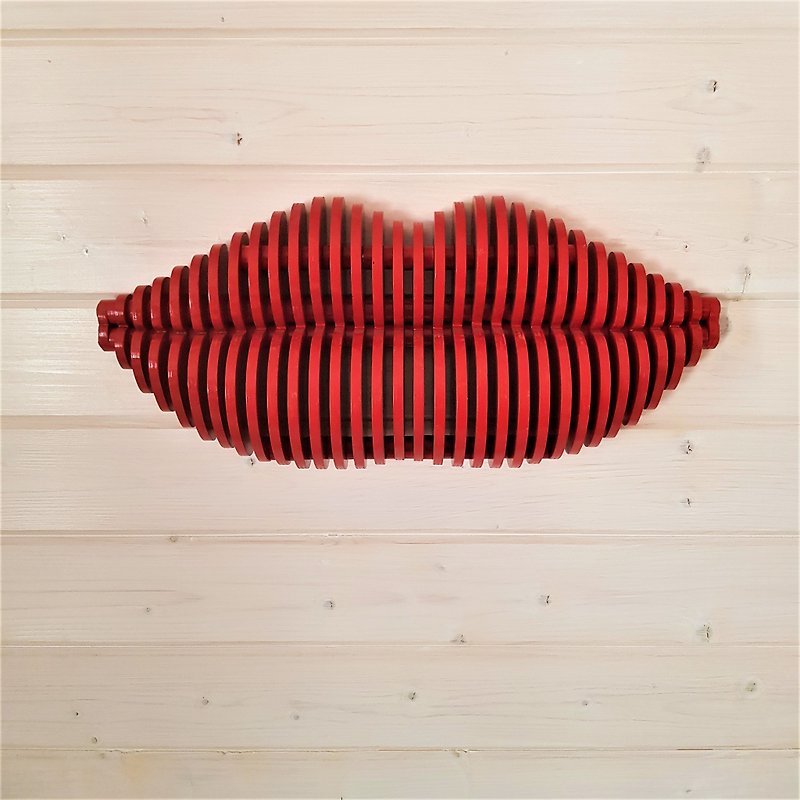 木質 10 毫米牆壁藝術家居裝飾參數面板嘴唇 3D 現代牆壁藝術 - 牆貼/牆身裝飾 - 木頭 紅色