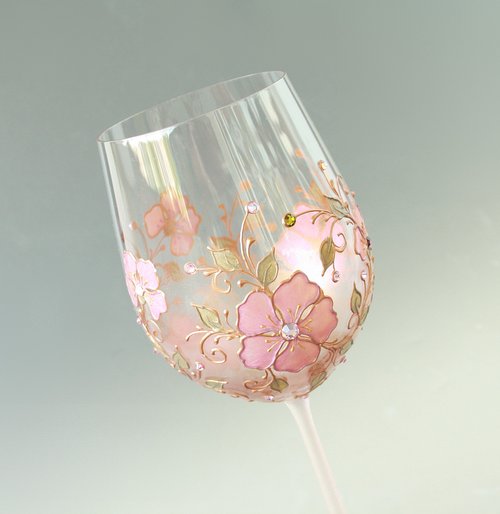 Wine Glasses Black Gold Flowers Swarovski Crystals, Hand-painted set of 2 -  Shop NeA Glass Bar Glasses & Drinkware - Pinkoi