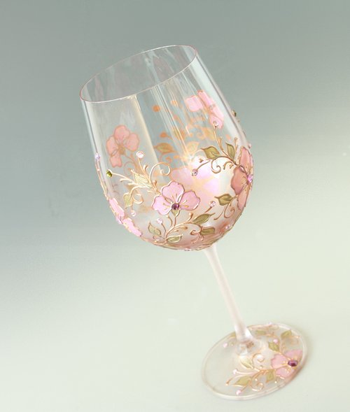 Blue Flowers Wine Glasses, Swarovski Crystals Hand-paintedsetof 2 - Shop  NeA Glass Bar Glasses & Drinkware - Pinkoi