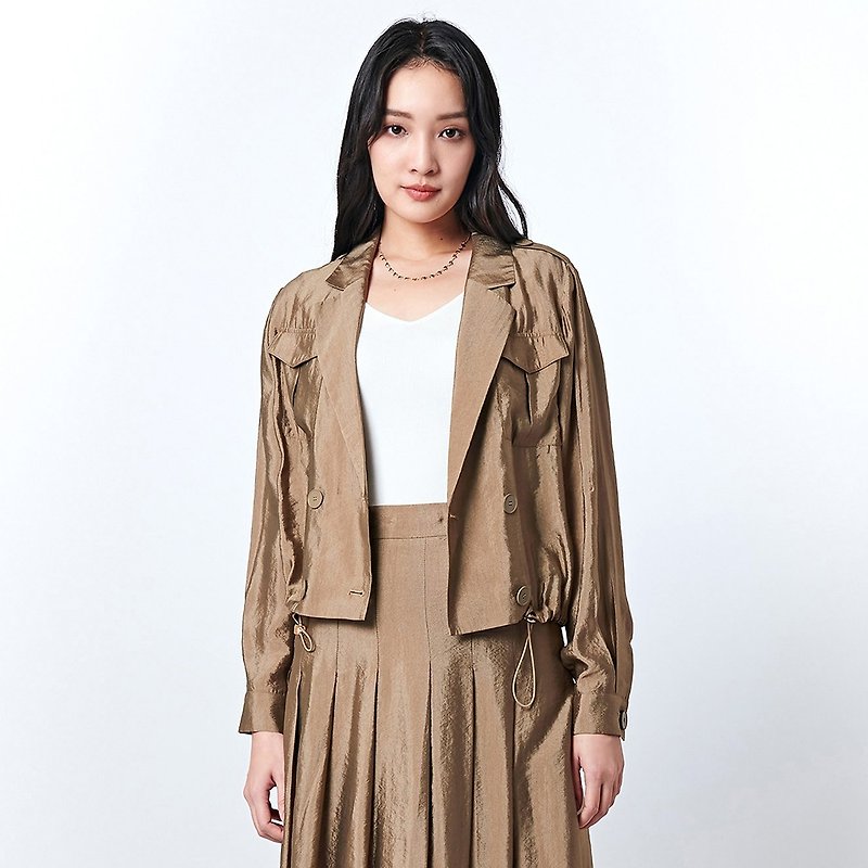KeyWear Elegant and Lightweight Long Sleeve Jacket-Light Coffee-0AF04090 - Women's Casual & Functional Jackets - Other Man-Made Fibers Brown