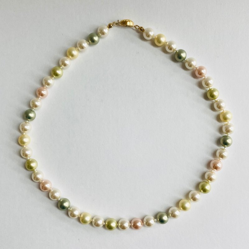 Glass pearl mix all knot necklace/8mm approx. 42cm/pastel mix/made in japan - Necklaces - Glass Multicolor