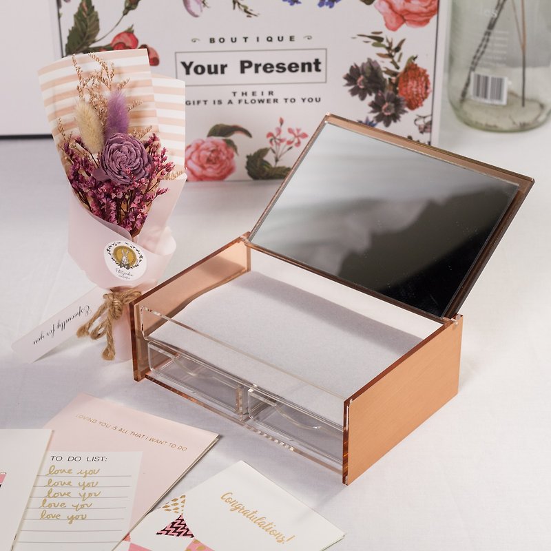 Tanabata Valentine's Day Gift Rose Gold Mirror Jewelry Moonlight Treasure Box Set ft. Rose Dry Bouquet - Storage - Acrylic Gold