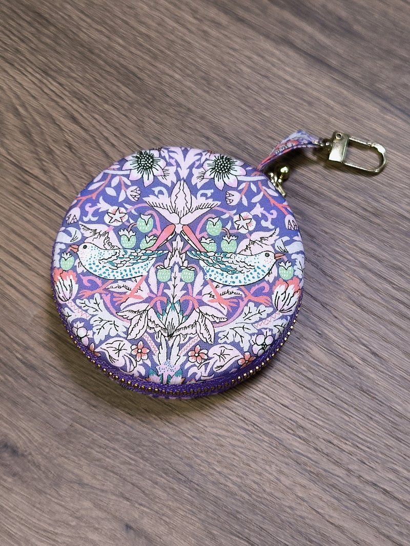 Macaron zipper earphone pouch / jewellry case Lavender purple Strawberry Thief - Coin Purses - Cotton & Hemp Purple