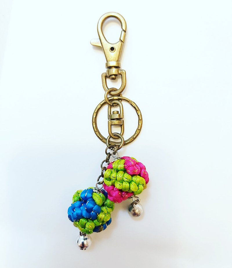 Hand-made woven knot rope hydrangea key ring charm - Keychains - Nylon Multicolor