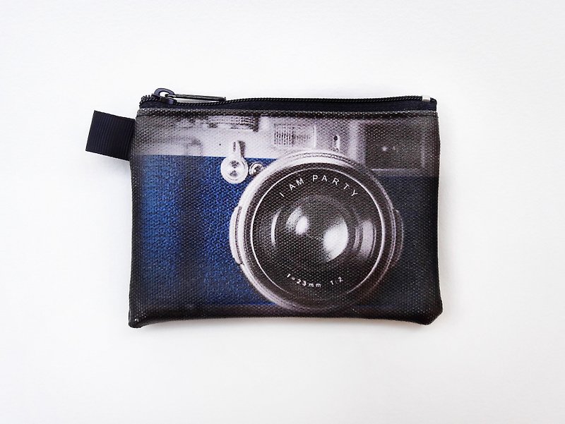｜I AM PARTY｜ Handmade canvas leather coin purse-retro single-lens camera [Buy, get free brand badge or leisure card sticker x1] - กระเป๋าใส่เหรียญ - วัสดุอื่นๆ สีน้ำเงิน