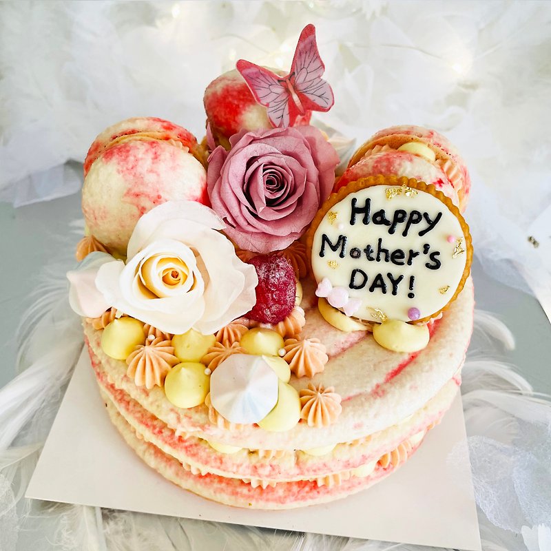 【Taichung Pick Up】6-inch Macaron Tower-Eternal Flower Vanilla Raspberry【Mother's Day Cake】 - Cake & Desserts - Fresh Ingredients 