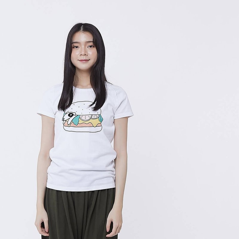 狗啃大漢堡 短袖 蜜桃棉 女T 白 - 女 T 恤 - 棉．麻 白色