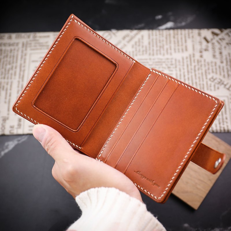 [Girls' upright wallet, wallet, mid-fold, including change] Brown Italian vegetable tanned leather - Wallets - Genuine Leather Multicolor