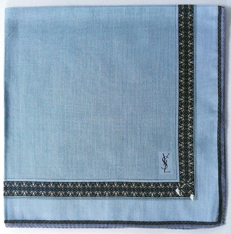 Yves Saint Laurent Vintage Handkerchief Pocket Square 19 x 19 inches - ผ้าเช็ดหน้า - ผ้าฝ้าย/ผ้าลินิน สีน้ำเงิน