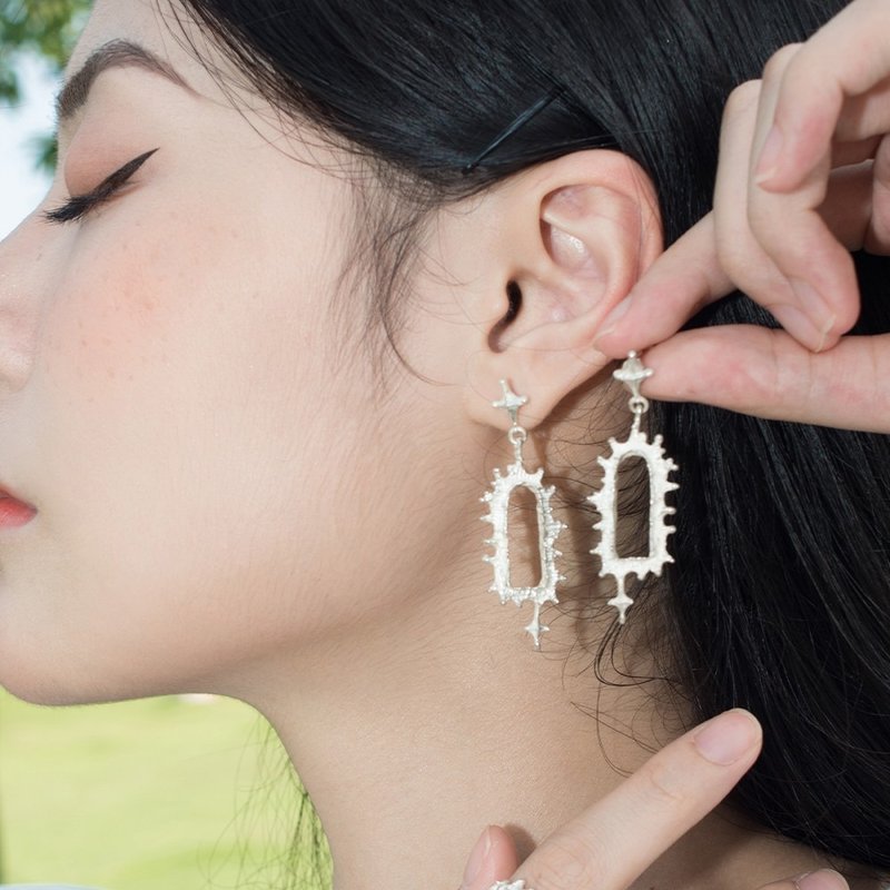 Fantasy starry sky gate all-over sterling silver stud earrings - ต่างหู - เงินแท้ 