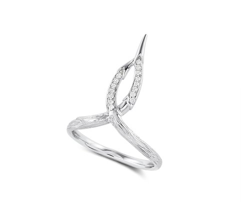 Majade Jewelry Design 鑽石14k白金結婚戒指 扭曲藤蔓樹皮婚戒 自然靈感樹枝環長型戒指