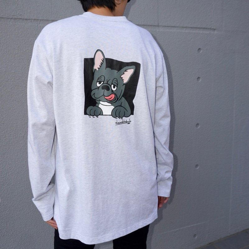 【PEGION】FRENCHI BULL DOG LONG-T -BRINDLE - Unisex Hoodies & T-Shirts - Cotton & Hemp White