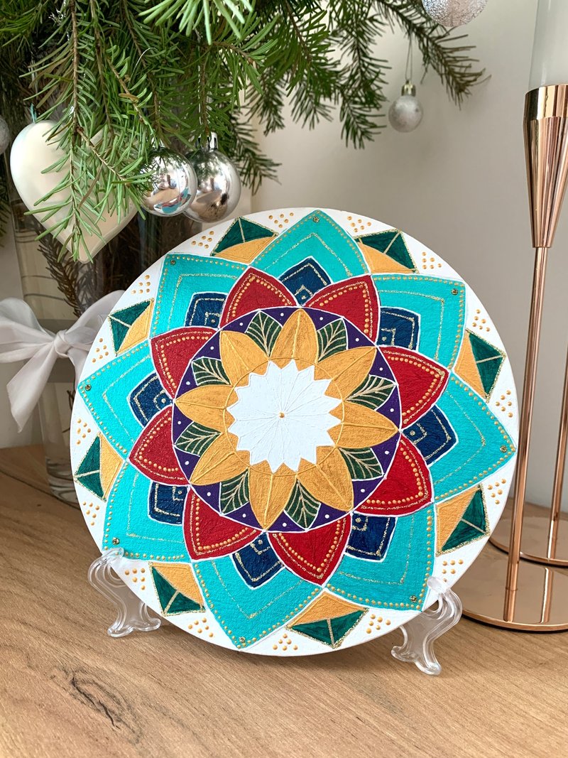 Colorful flower mandala painting Indian pattern wall art Spiritual home decor - Wall Décor - Acrylic Multicolor