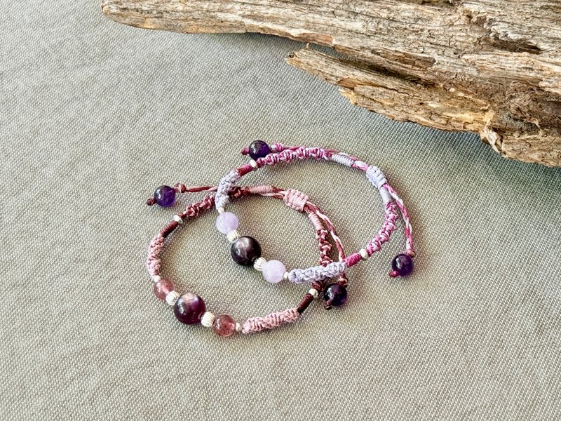 Lepidolite braided rope bracelet - สร้อยข้อมือ - คริสตัล 