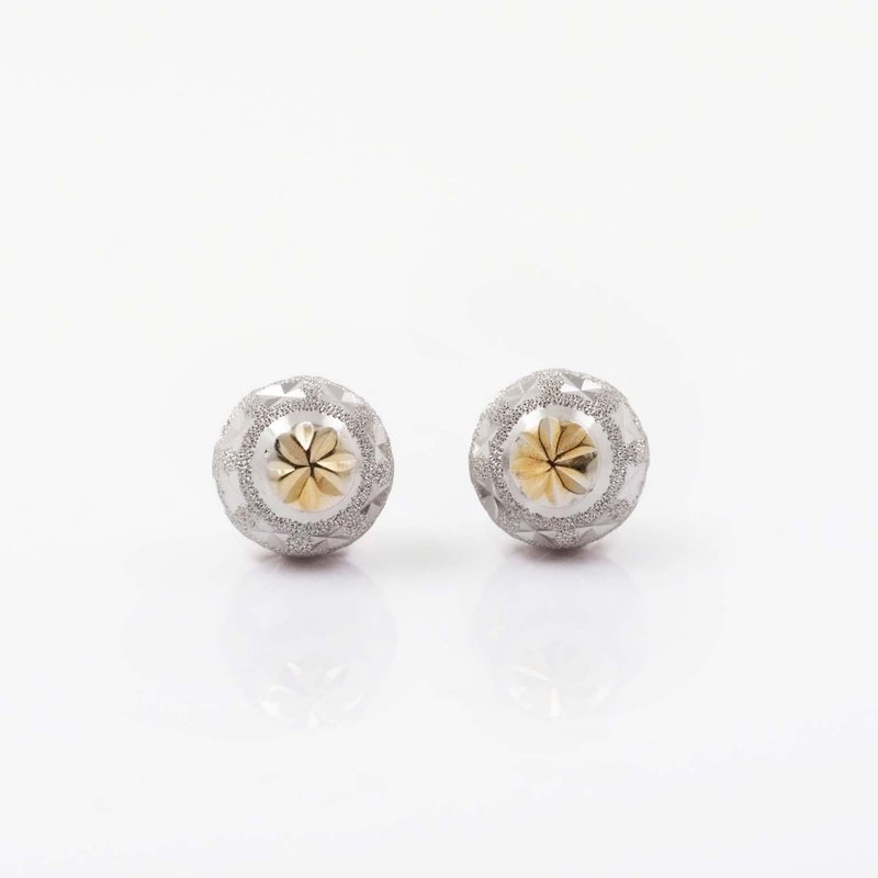 Gold Ball Earrings | Two Tone | 意大利金球耳釘| 14K - 耳環/耳夾/耳骨夾 - 貴金屬 銀色