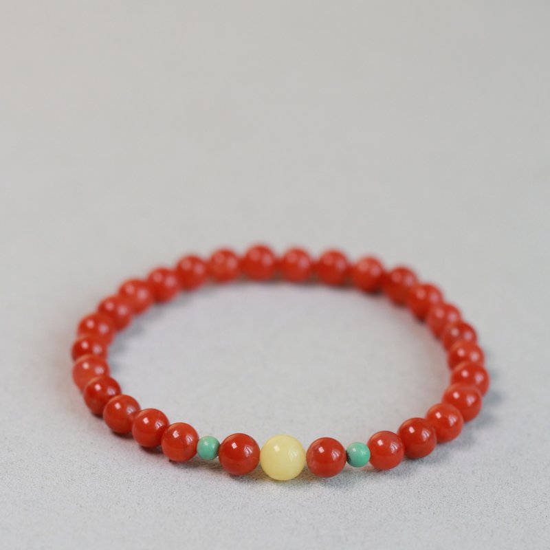 Pure natural Sichuan material Nanhong bracelet New Year gift animal year transfer bead bracelet for women - สร้อยข้อมือ - หยก สีแดง