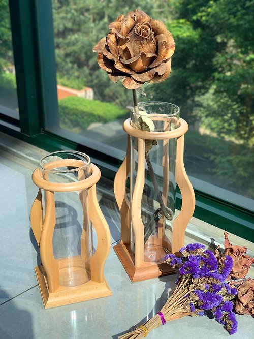 Bestar 木質文具禮品 Bestar 木質花器 花瓶玻璃容器 二入組 母親節禮品