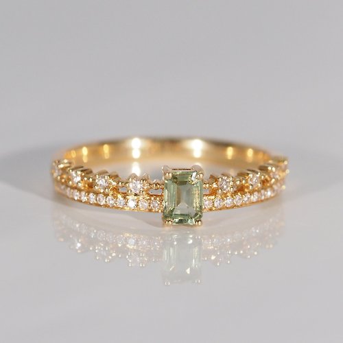 IRIZA Jewellery 18K金綠寶石雙鑽戒指18KGreen Sapphire Dual Diamond Band Ring