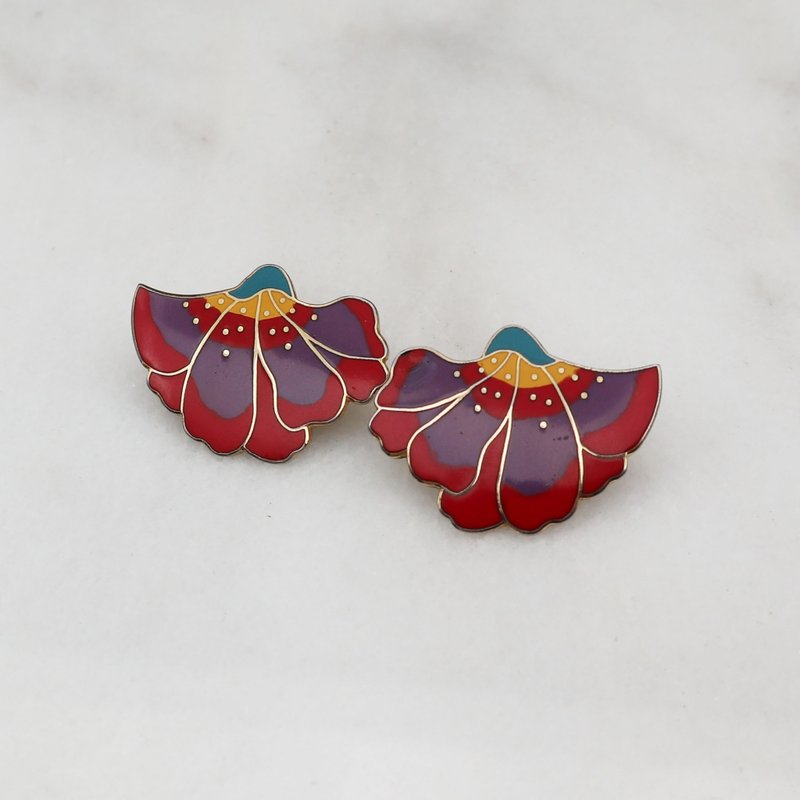 Vintage pumpkins. Laurel Burch 1980s Handmade Enamel Post Earrings - ต่างหู - วัตถุเคลือบ 