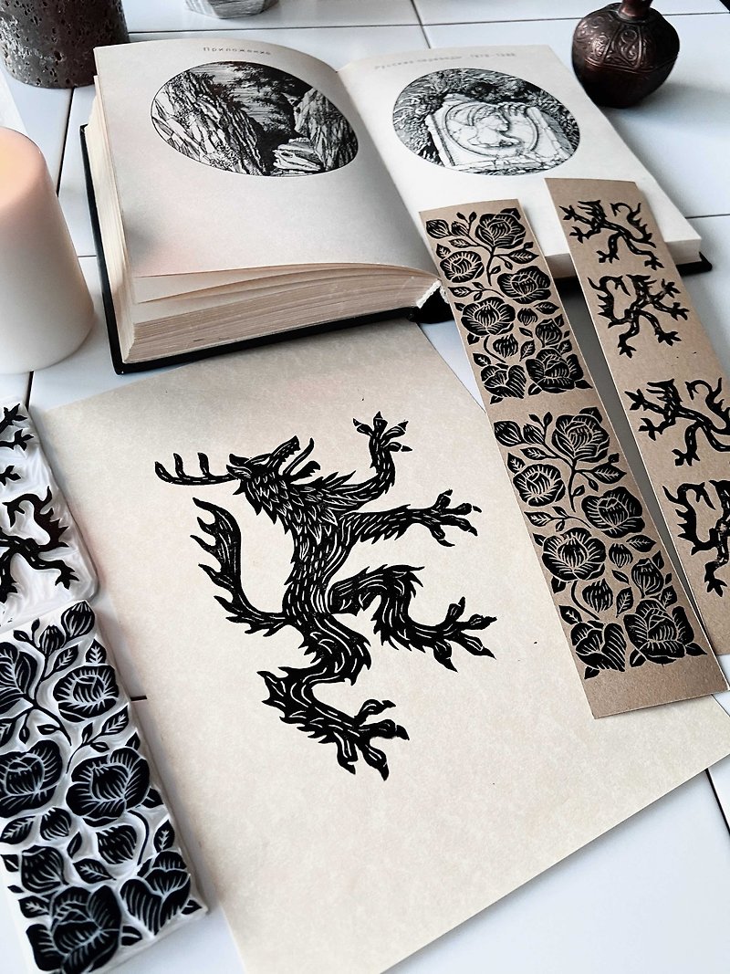 Mountain Spirit Linoprint, wolf folklore medieval lino print 16x23 cm - Wall Décor - Paper 