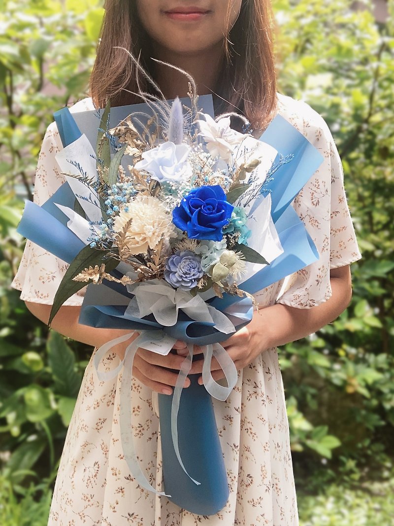 Gemstone eternal rose bouquet can be customized/Chinese Valentine's Day/commemorative gift/birthday gift/wedding board - Dried Flowers & Bouquets - Plants & Flowers Blue