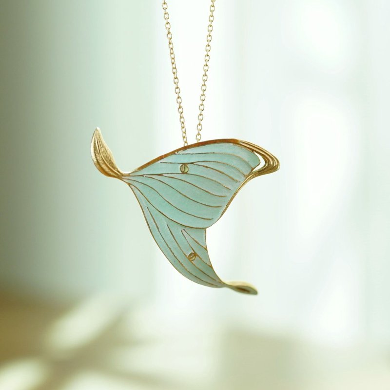 Luna moth enamel necklace - Necklaces - Silver Blue