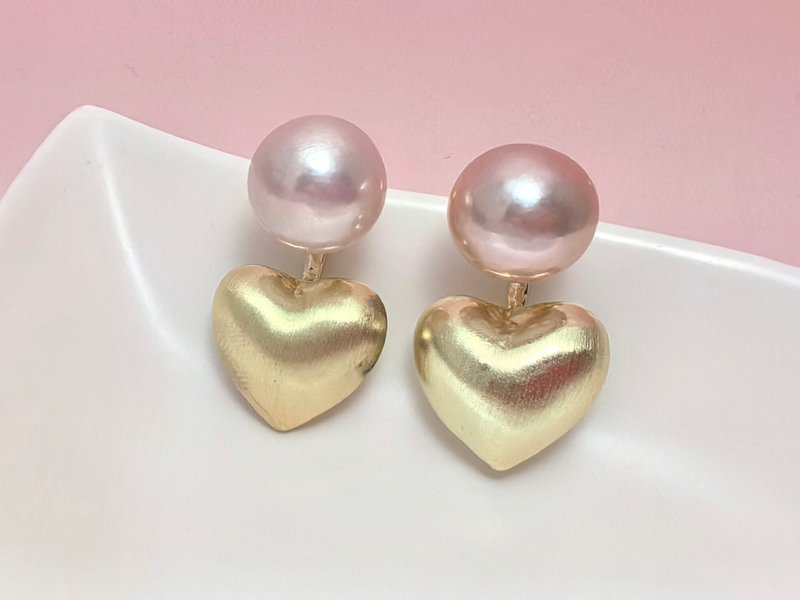 Heart Natural Freshwater Pearl Powder Purple Pearl Earrings Multiple Wearing Methods - ต่างหู - ไข่มุก สึชมพู