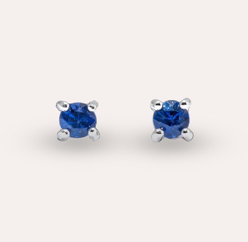 AND Sapphire Blue Round 3mm Earrings Classic Series Round E Natural Gemstone Beads - ต่างหู - เงิน สีน้ำเงิน