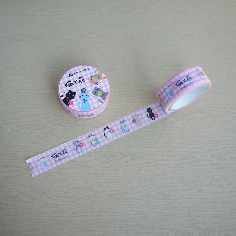 [貓手作 x 週年慶] 貓咪紙膠帶－貓與花 - 紙膠帶 - 紙 粉紅色