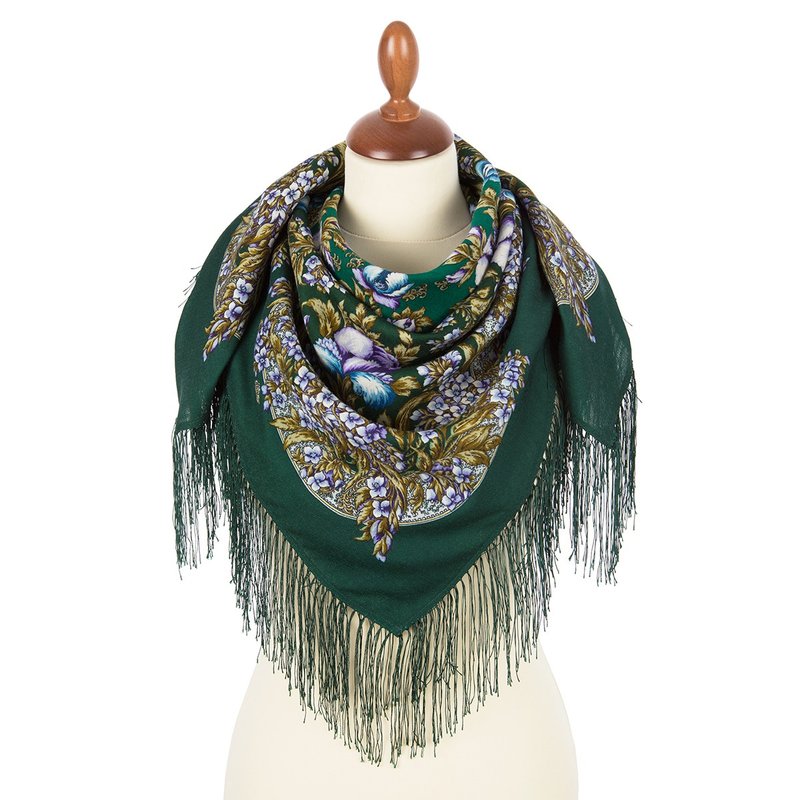 Authentic Pavlovo Posad Russian Shawl Scarf Soft 100% Wool 89x89 cm 1844-9 - 絲巾 - 羊毛 綠色