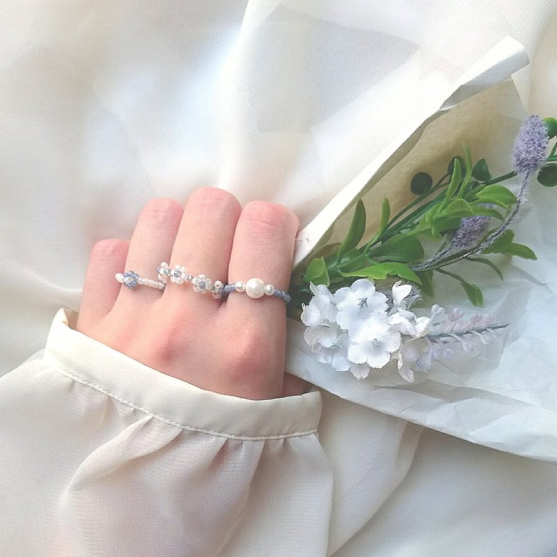 3点セット beads ring set ビーズリング セット No.03 - 戒指 - 玻璃 藍色