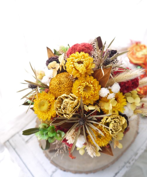 花生maniFlower 慶典的花火.喜氣黃色系.開幕送禮.不凋花乾燥花.永生花.首選.
